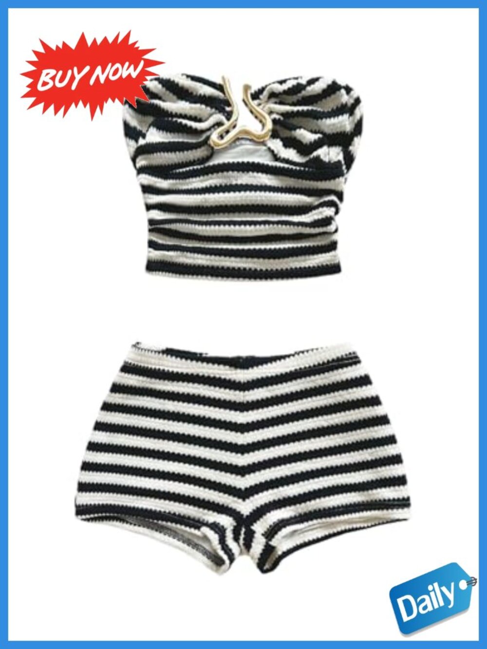 Striped Strapless Crop Tube Top and Shorts Set Boho Concert Party